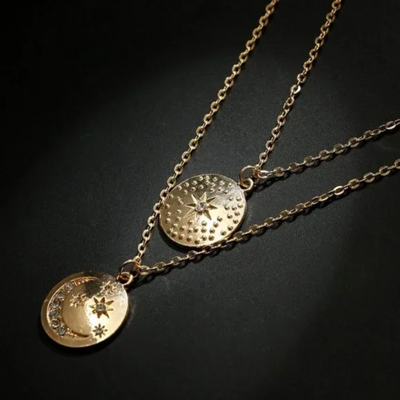 Layered Double Star Coin Necklace - Picture 3 of 7